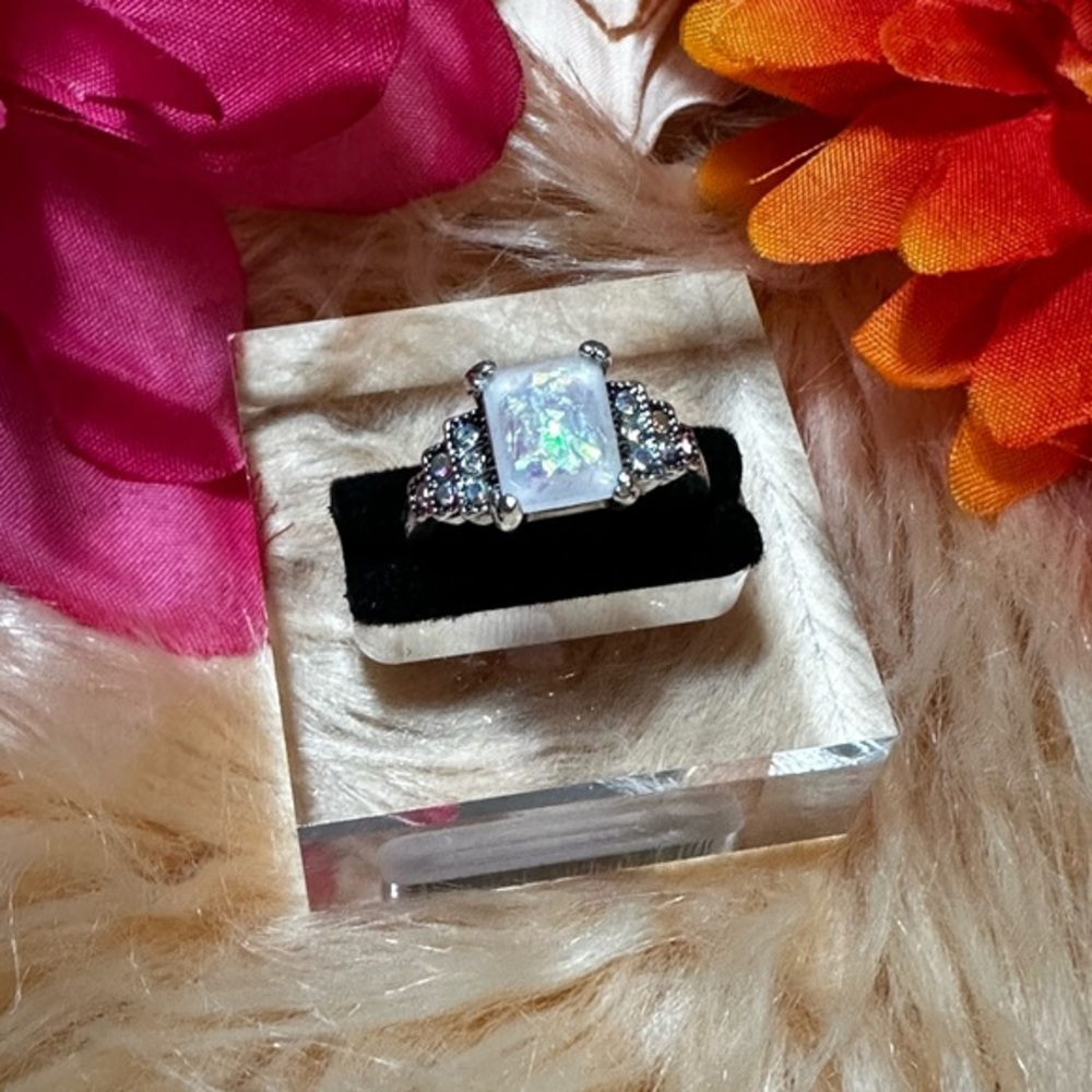Opal & Iridescent Gemstone & Silver Accent Ring NEW!